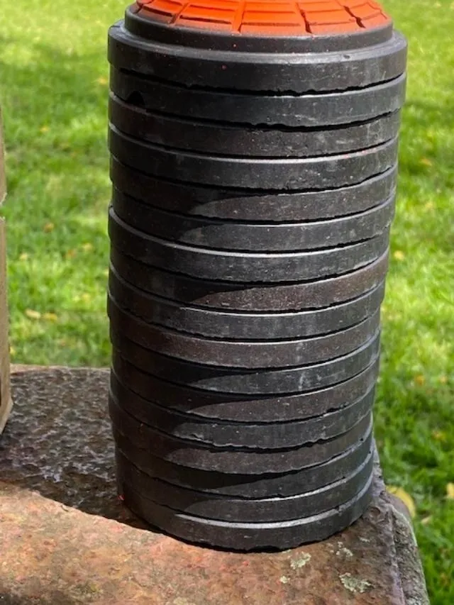 A stack of coins sitting on top of a tree.