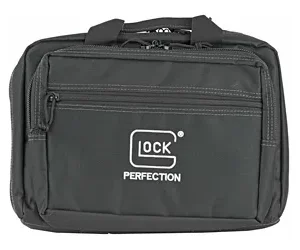 A black bag with lock and perfection written on it.