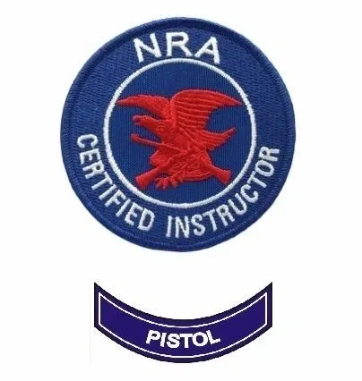 A patch and badge for nra certified instructor.