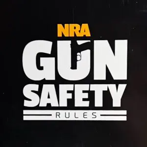 NRA Gun Safety Rules text on black background.