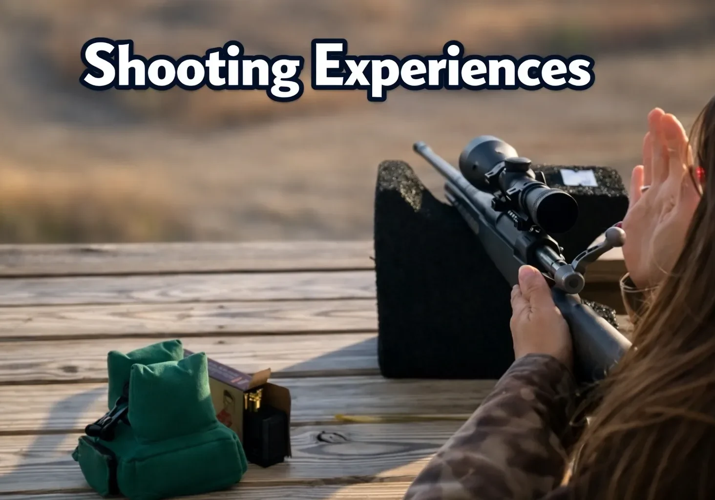 Person aiming scoped rifle at shooting range