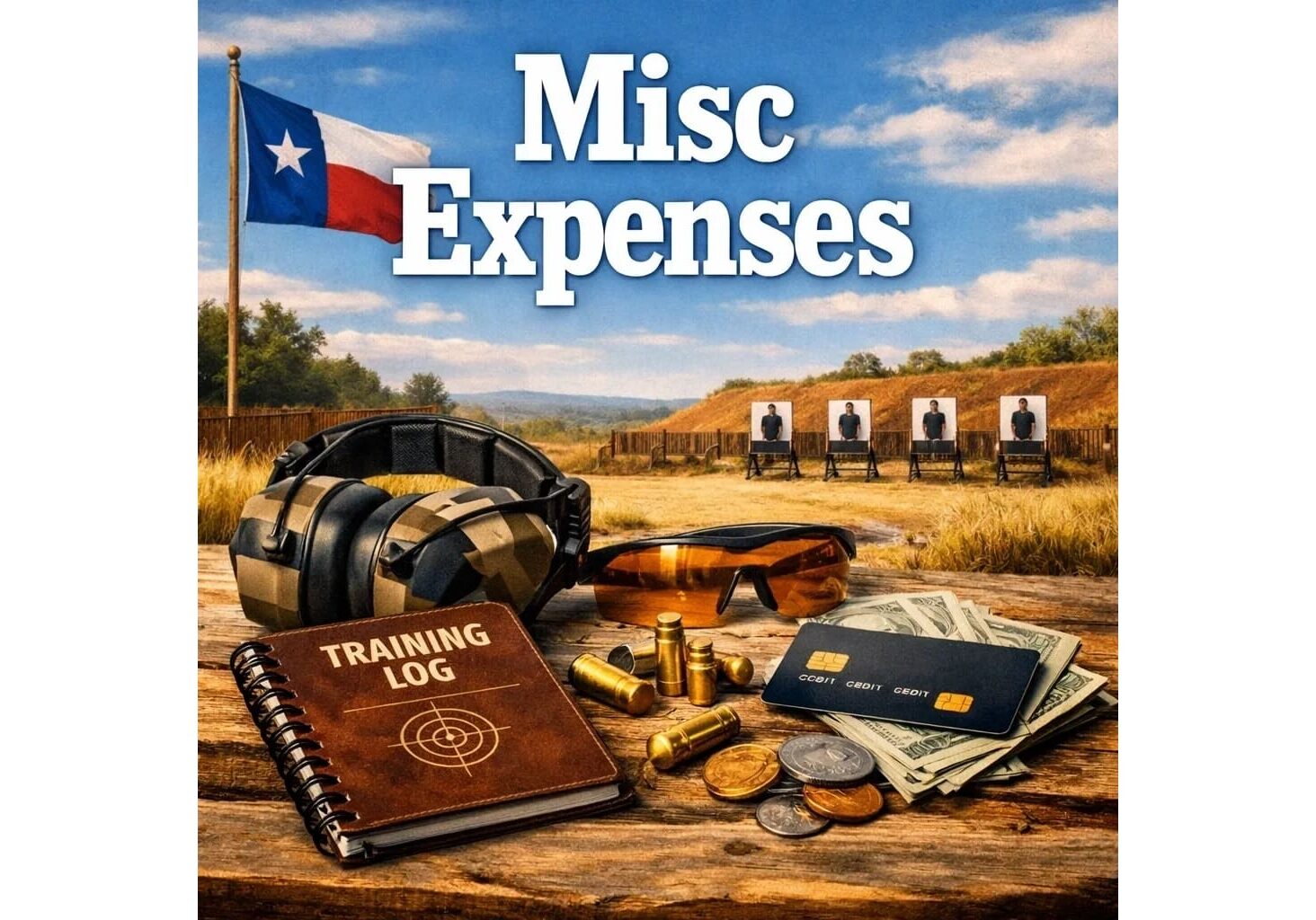 Shooting training gear, cash, and targets